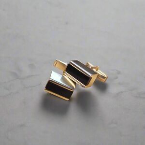 Vintage Gold Tone Black Stone Cufflinks